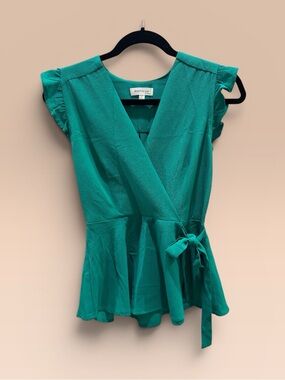 Monteau Green Wrap Peplum Tie Blouse